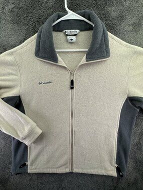 Columbia Men Fleece Jacket Ivory Gray Size Large Full Zip Adult Long Sleeve